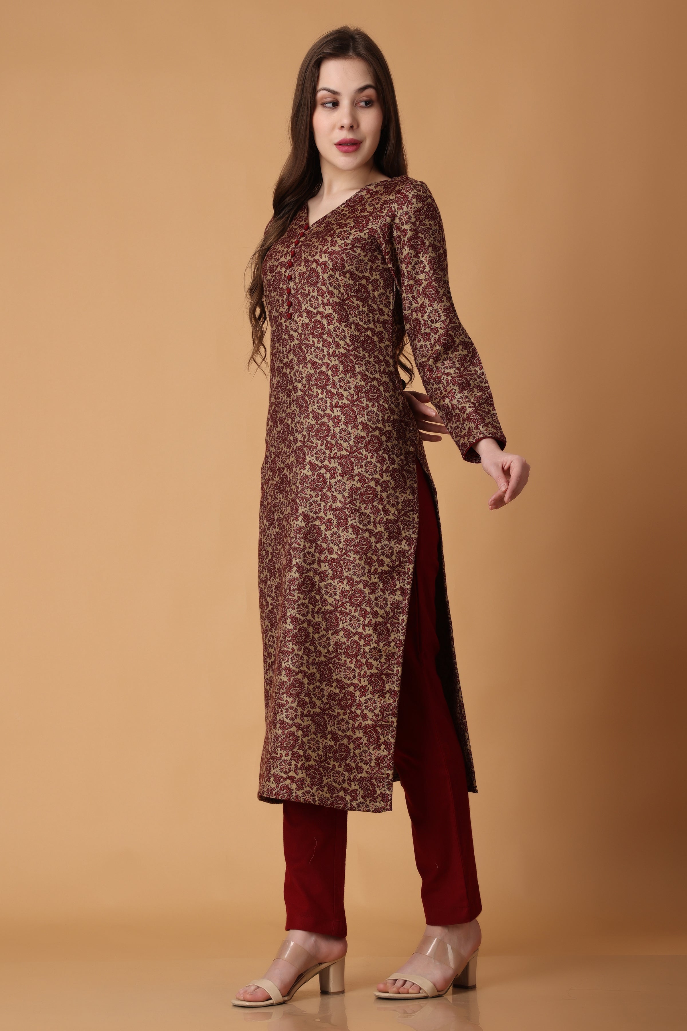 Buy Maize Yellow Woolen Kurti With Pant Set for Women Online